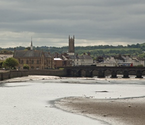 Barnstaple from the trail. The route bypasses the centre preferring to go over the Taw Estuary Bridge. However take the time to visit the town, there is a historic quay and it's an attractive place