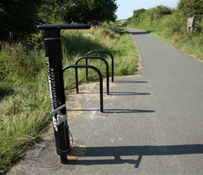 A bike pump present at the start of the cycle path at Rampside