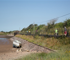 The railway bridge at Ravenglass has had a bridge attached to it, allowing cyclists and walkers to access the coastal path