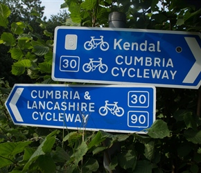 Cumbria and Lancashire Cycleway signs. These were close to the end of this section near Arnside