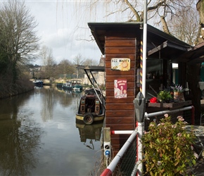 View of the Kennet and Avon canal from the Lock Inn cafe in Bradford on Avon