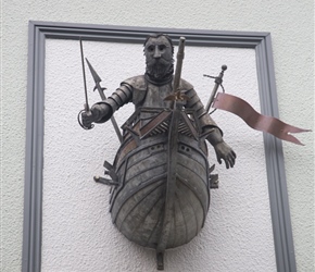 Walk along Bideford quayside and turn left along Cooper Street. These beautiful statues are attached to the walls. Here Sir Richard Grenville is featured, captain of the Mary Rose