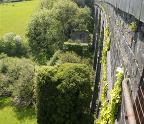 Viaduct view. Spot the orriginal supports for the first bridge where wood was used to hold the rail bed
